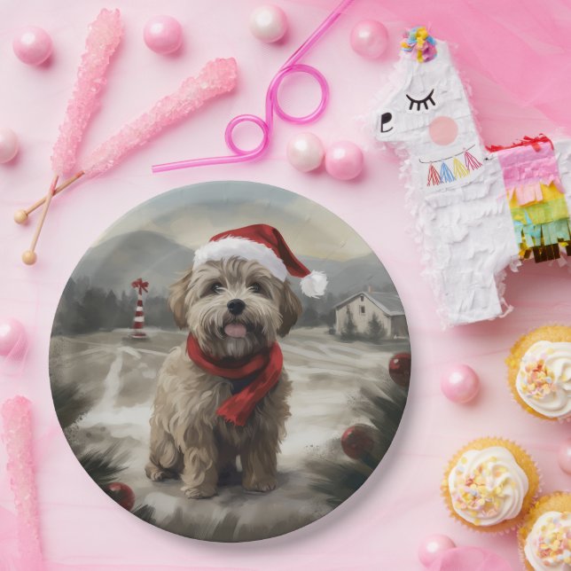 Yorkipoo Dog in Snow Christmas Paper Plate (Party)