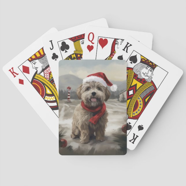 Yorkipoo Dog in Snow Christmas Playing Cards (Back)