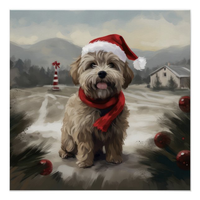 Yorkipoo Dog in Snow Christmas Poster (Front)