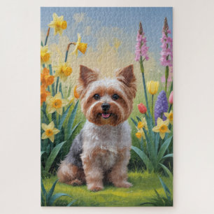 Yorkipoo Dog Spring Flowers Painting Jigsaw Puzzle