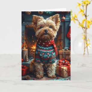 Yorkipoo Dog With Christmas Gifts Fireplace Card