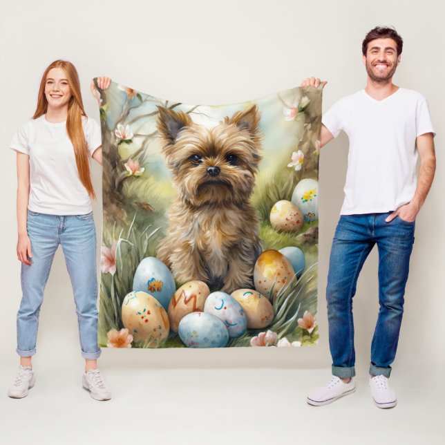 Yorkipoo Dog With Easter Eggs Holiday Fleece Blanket (In Situ)