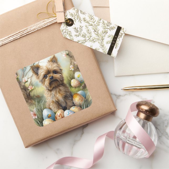 Yorkipoo Dog With Easter Eggs Holiday Square Sticker (Gifting)