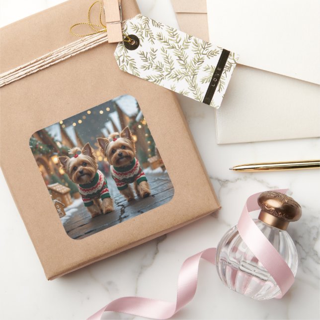 Yorkipoo Dogs Christmas Snow Holiday Square Sticker (Gifting)