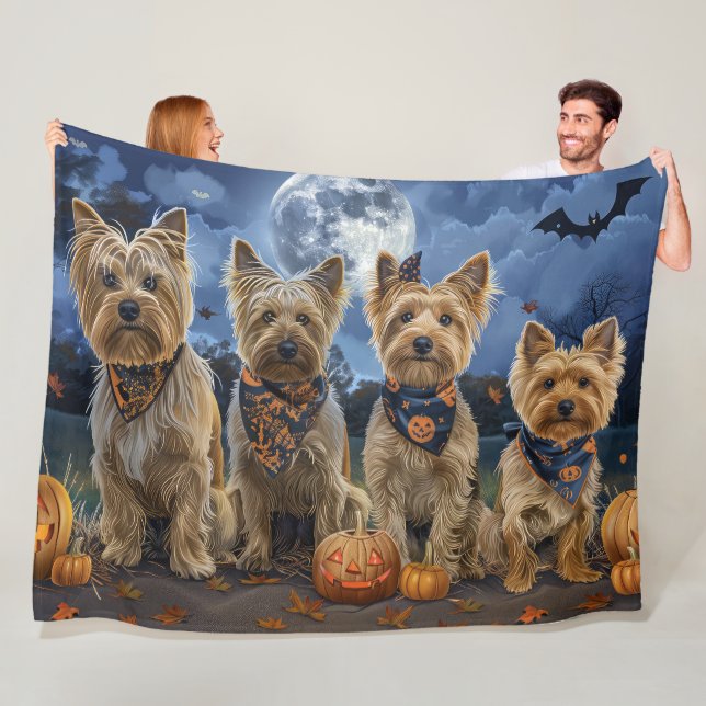 Yorkipoo Halloween Spooky  Fleece Blanket (In Situ)