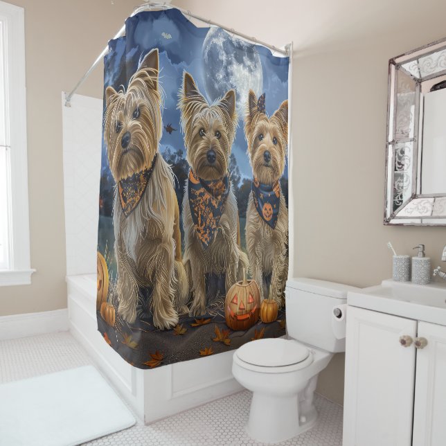 Yorkipoo Halloween Spooky  Shower Curtain (In Situ)