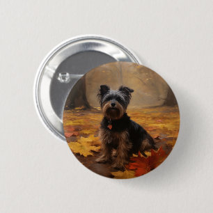 Yorkipoo in Autumn Leaves Fall Inspire 6 Cm Round Badge