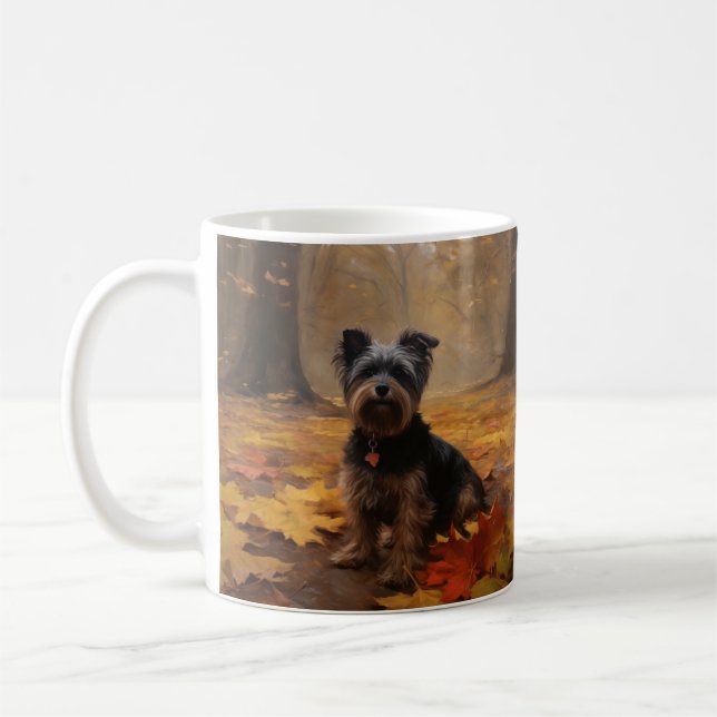 Yorkipoo in Autumn Leaves Fall Inspire Coffee Mug (Left)