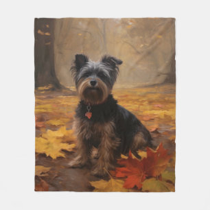 Yorkipoo in Autumn Leaves Fall Inspire Fleece Blanket