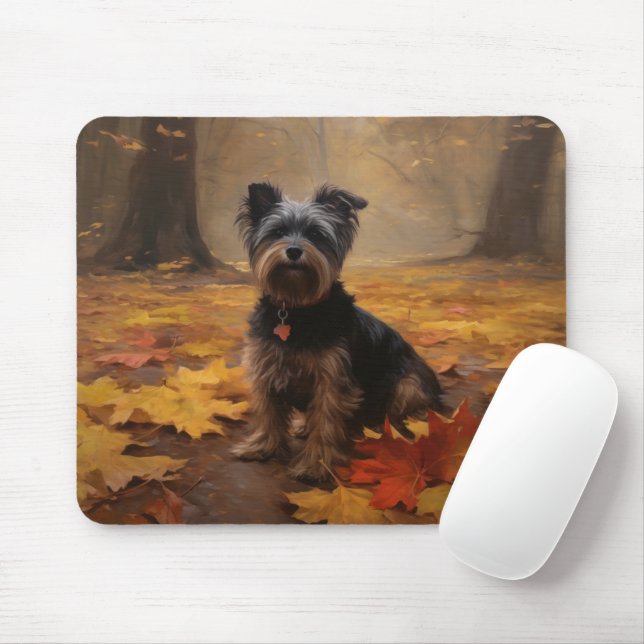 Yorkipoo in Autumn Leaves Fall Inspire Mouse Mat (With Mouse)