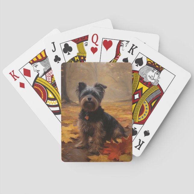 Yorkipoo in Autumn Leaves Fall Inspire Playing Cards (Back)