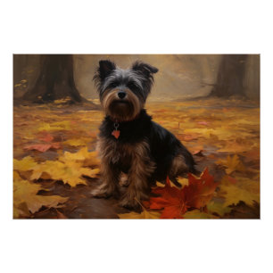 Yorkipoo in Autumn Leaves Fall Inspire Poster