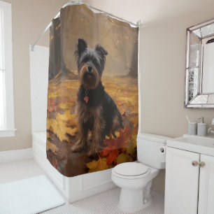 Yorkipoo in Autumn Leaves Fall Inspire Shower Curtain