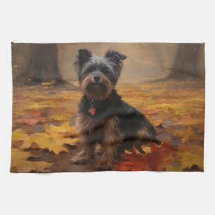Yorkipoo in Autumn Leaves Fall Inspire Tea Towel