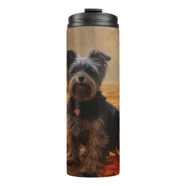 Yorkipoo in Autumn Leaves Fall Inspire Thermal Tumbler (Front)