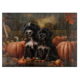 Yorkipoo Puppy Autumn Delight Pumpkin Cutting Board