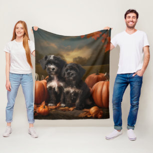 Yorkipoo Puppy Autumn Delight Pumpkin Fleece Blanket