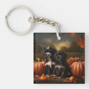 Yorkipoo Puppy Autumn Delight Pumpkin Key Ring