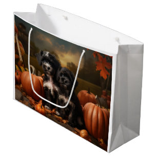 Yorkipoo Puppy Autumn Delight Pumpkin Large Gift Bag