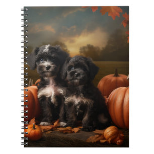 Yorkipoo Puppy Autumn Delight Pumpkin Notebook
