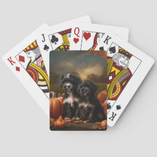 Yorkipoo Puppy Autumn Delight Pumpkin Playing Cards