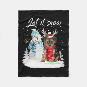 Yorkipoo Santa Dog Christmas Snowman Xmas Pajama 1 Fleece Blanket
