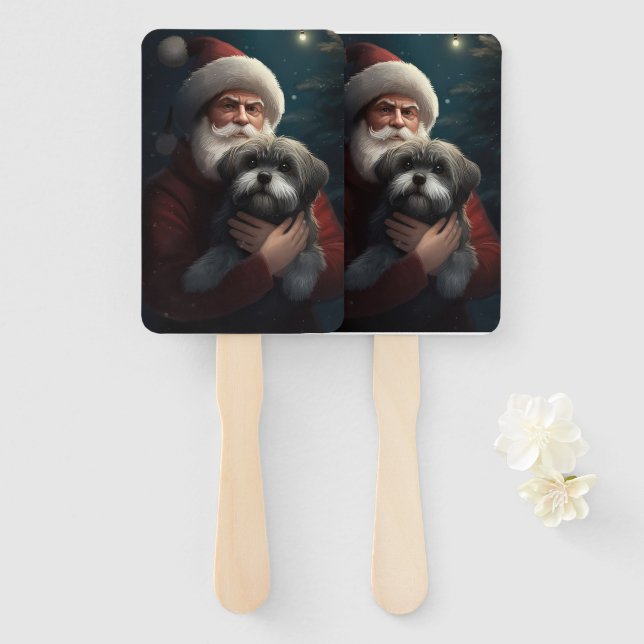 Yorkipoo With Santa Claus Festive Christmas Hand Fan (Front and Back)
