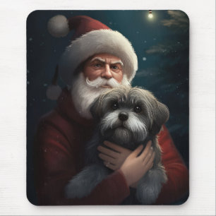 Yorkipoo With Santa Claus Festive Christmas Mouse Mat