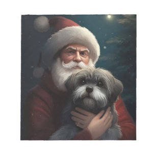 Yorkipoo With Santa Claus Festive Christmas Notepad