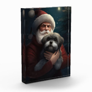 Yorkipoo With Santa Claus Festive Christmas Photo Block