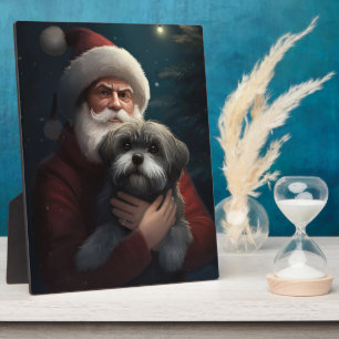 Yorkipoo With Santa Claus Festive Christmas Plaque