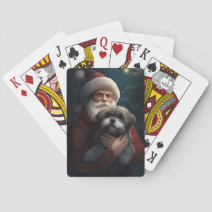 Yorkipoo With Santa Claus Festive Christmas Playing Cards