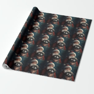 Yorkipoo With Santa Claus Festive Christmas Wrapping Paper
