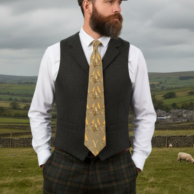  Yorkshire  canary pattern - your monogram  Tie (Creator Uploaded)