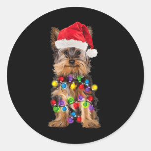 Yorkshire Christmas Yorkie Dog Santa Hat Christmas Classic Round Sticker
