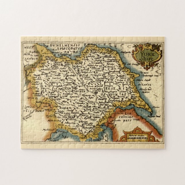 Yorkshire County England Old Antiquarian Atlas Map Jigsaw Puzzle (Horizontal)