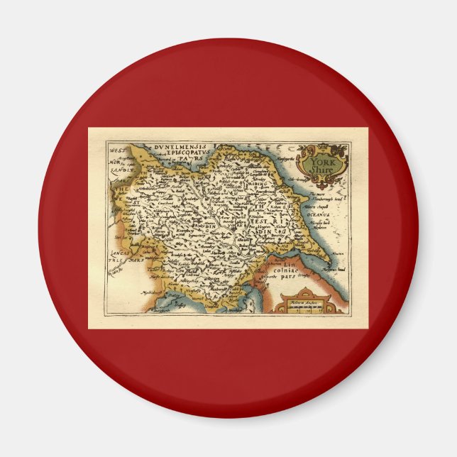 Yorkshire County England Old Antiquarian Atlas Map Magnet (Front)