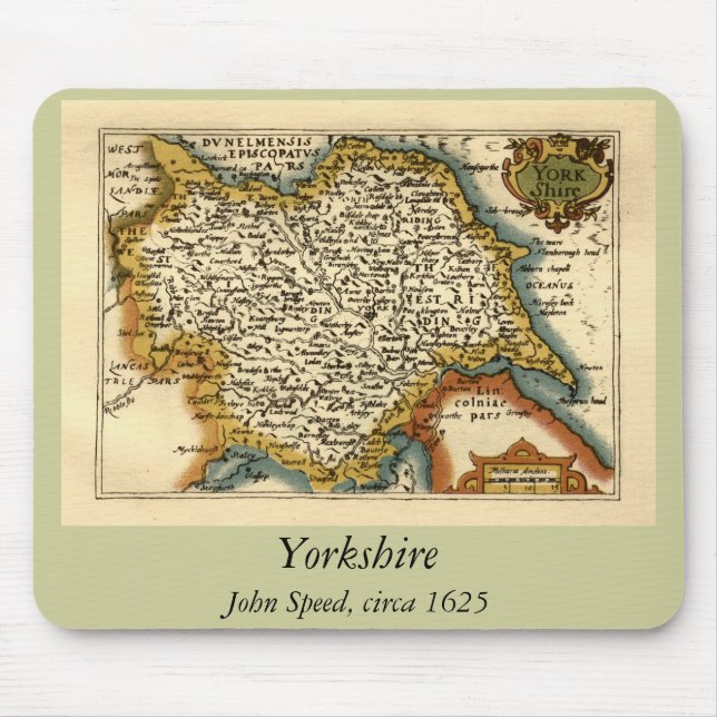 Yorkshire County England Old Antiquarian Atlas Map Mouse Mat (Front)
