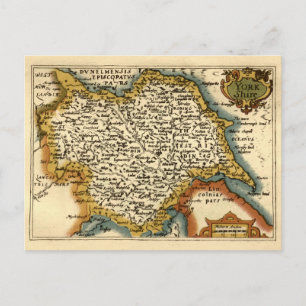 Yorkshire County England Old Antiquarian Atlas Map Postcard