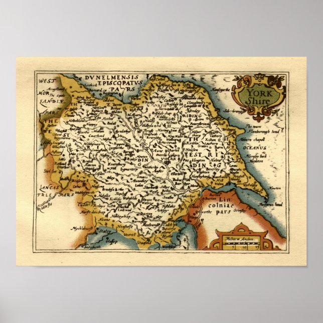 Yorkshire County England Old Antiquarian Atlas Map Poster (Front)