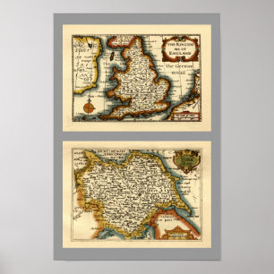 Yorkshire County Map, England Poster
