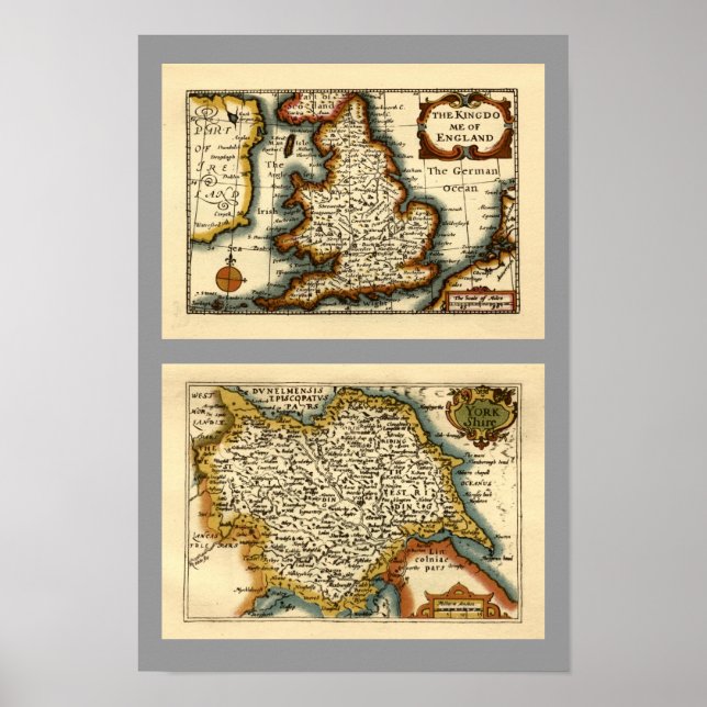 Yorkshire County Map, England Poster (Front)