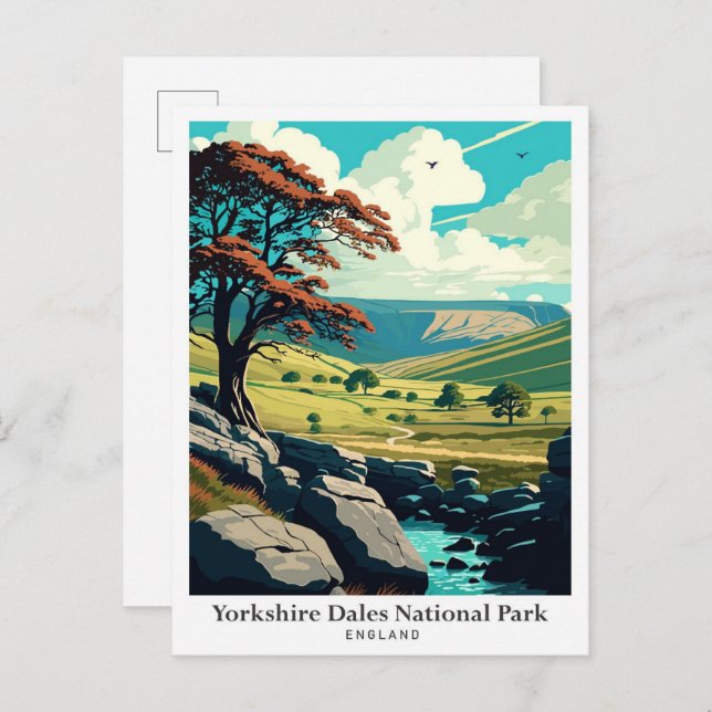 Yorkshire Dales National Park Travel Illustration Postcard (Front/Back)