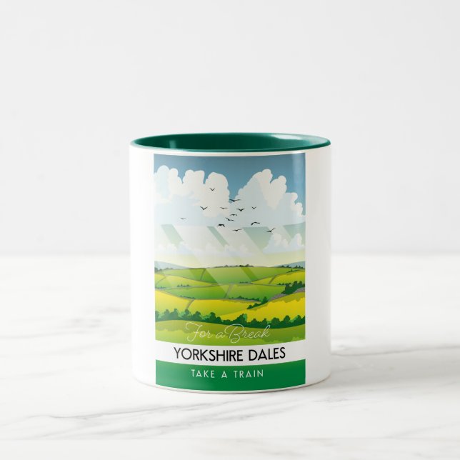 Yorkshire Dales travel poster. Two-Tone Coffee Mug (Center)