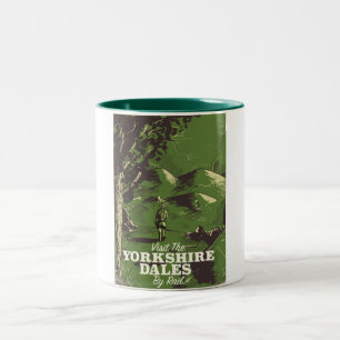 Yorkshire Dales vintage style travel poster Two-Tone Coffee Mug