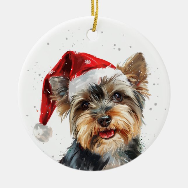 Yorkshire Dog Christmas Personalized Ceramic Tree Decoration (Front)