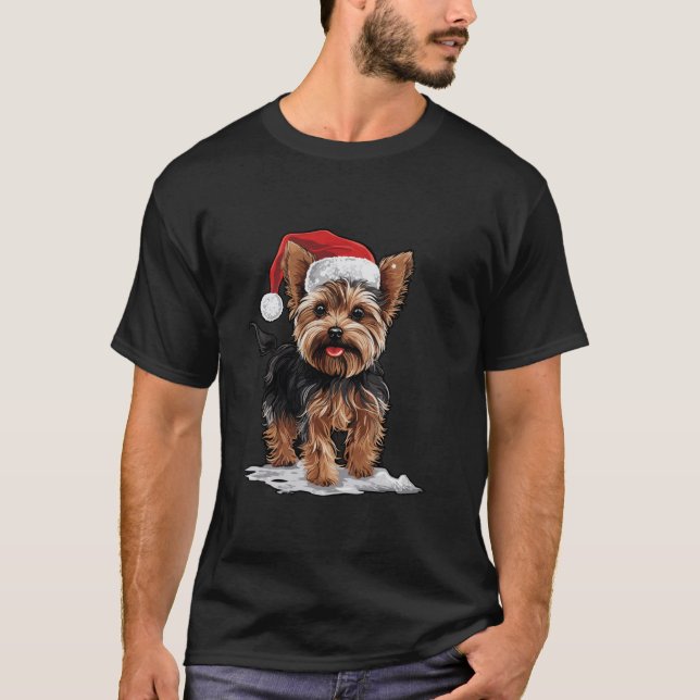 Yorkshire Dog Christmas Santa Hat Yorkie Xmas Paja T-Shirt (Front)