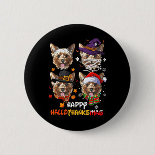 Yorkshire Dog Hallothanksmas Halloween Thanksgivin 6 Cm Round Badge