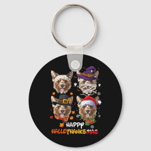 Yorkshire Dog Hallothanksmas Halloween Thanksgivin Key Ring