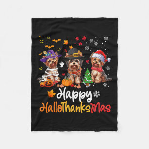 Yorkshire Dog Halloween Christmas Happy Hallothank Fleece Blanket